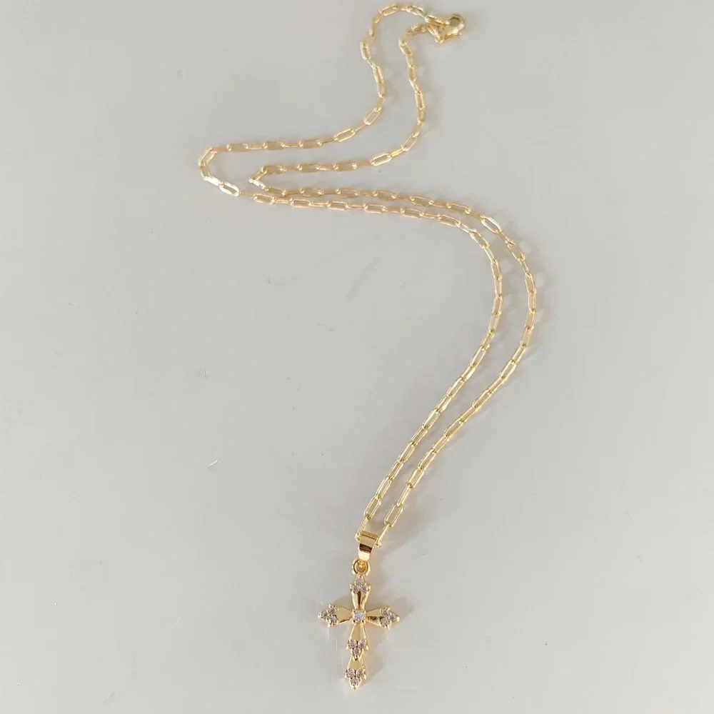 Dainty CZ Cross Necklace | 14k Gold Filled - Picture 8 of 12